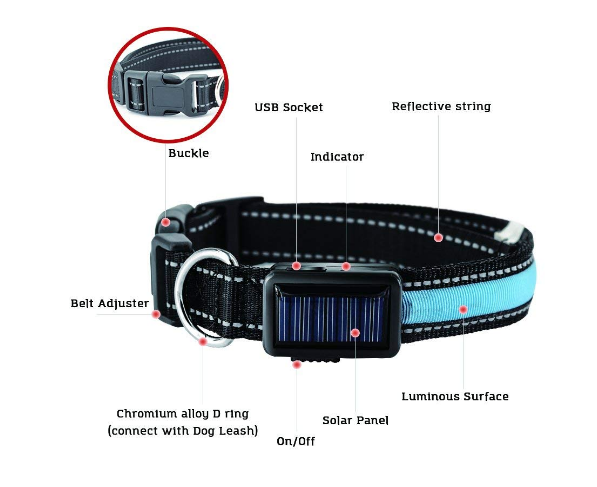 MatchMyStyle Luminous Guide Solar & USB Charge LED Dog Collar